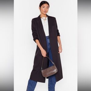 NASTY GAL Padded Shoulders Longline Blazer With Back Slit.